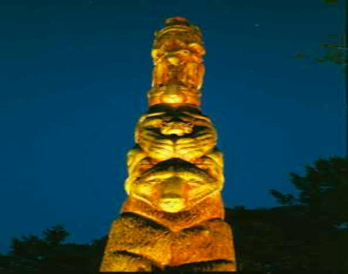 an image of an illuminated totem pole in Napa